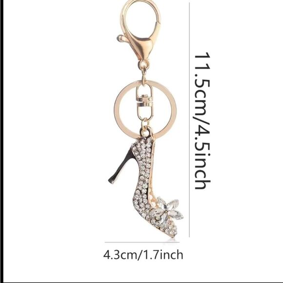 BAG CHARM Gold Tone Crystal Heel Keychain - Picture 5 of 7